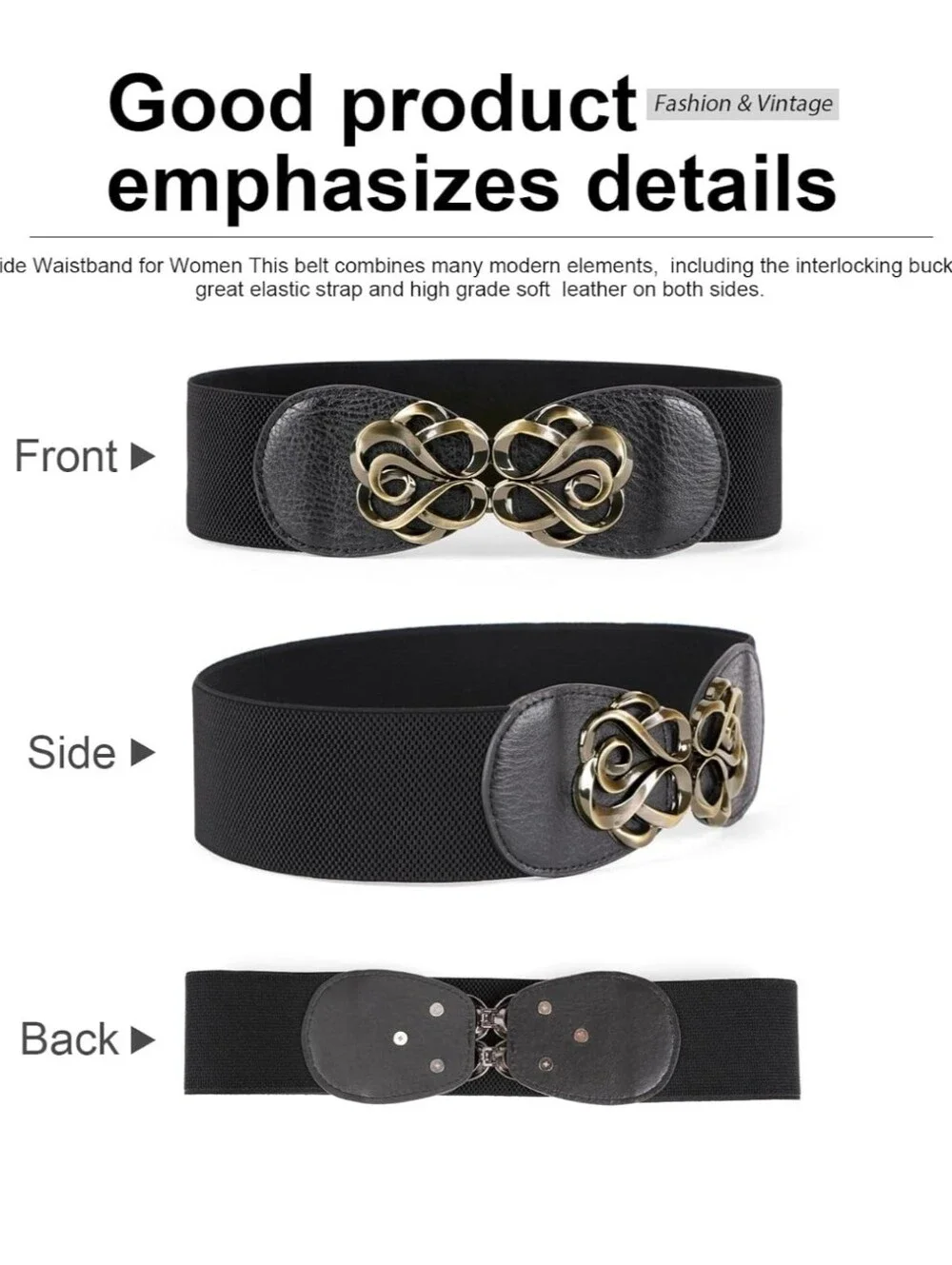 JASGOOD Women Stretchy Belts for Dresses Vintage Elastic Wide Waist Belts 4 Pack